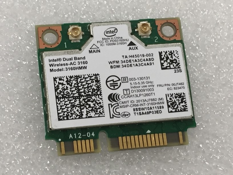 Intel Dual Band Wireless-AC 3160HMW AC3160 3160AC 433Mbps Half Mini PCIe FRU:00JT462 Wlan+BT Wifi Card for IBM M30-70 M40-70