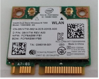 Intel Dual Band Wireless-N 7260 7260HMW 7260AN D/PN:09VVTM half Mini PCI-e BT4.0 300Mbps Wireless card for dell E7440 14R 15R