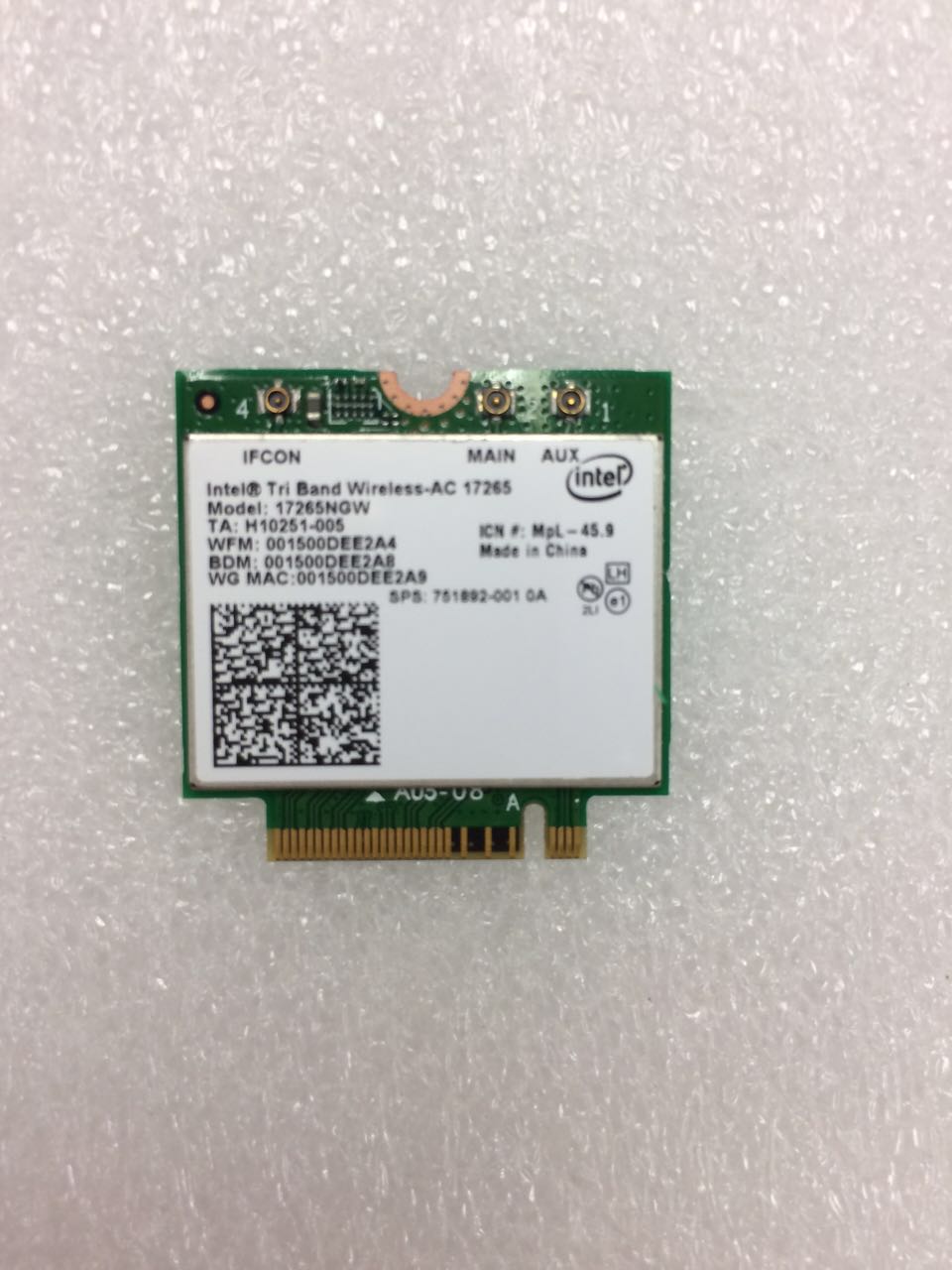 Intel dual 17265NGW SPS:751892-001 867Mbps Bluetooth 4.0 Wlan Card