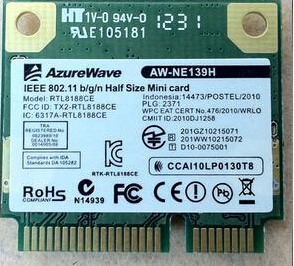 RealTek AzureWave AW-NE139H  RTL8188ce RTL8188 RTL8188EE Half Mini PCEI-express Wireless  Card