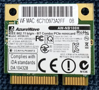 AzureWave AW-NB097H AW-NB100H AW-NB126H AR9485 AR3012 AR5B225 Half Mini PCI-e 300Mbps+BT4.0 Wifi Wlan Wireless Card